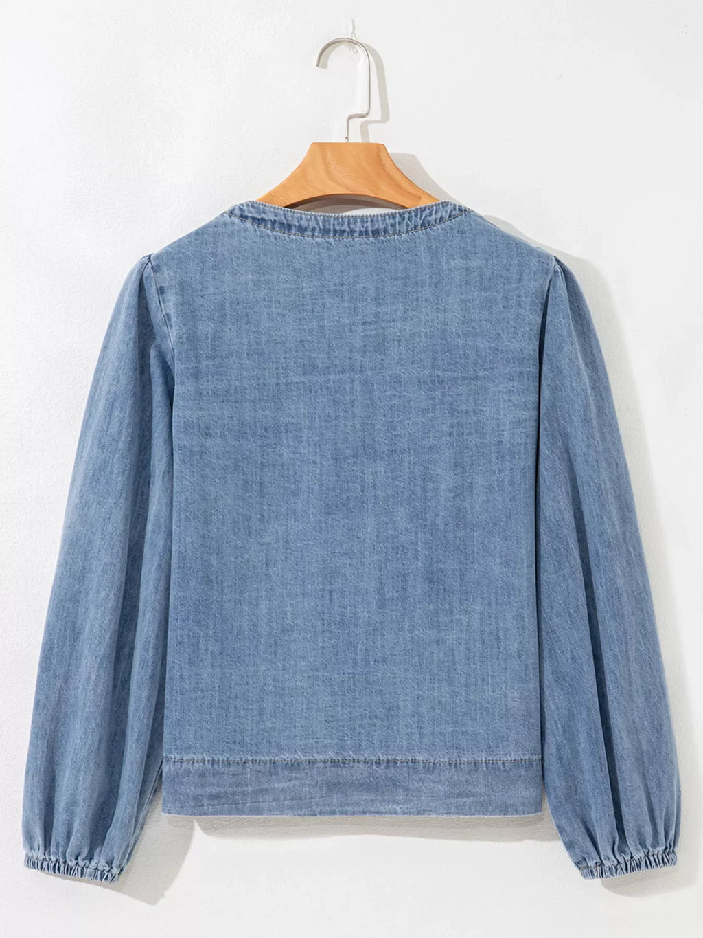 Tied Front Puff Sleeve Denim Top