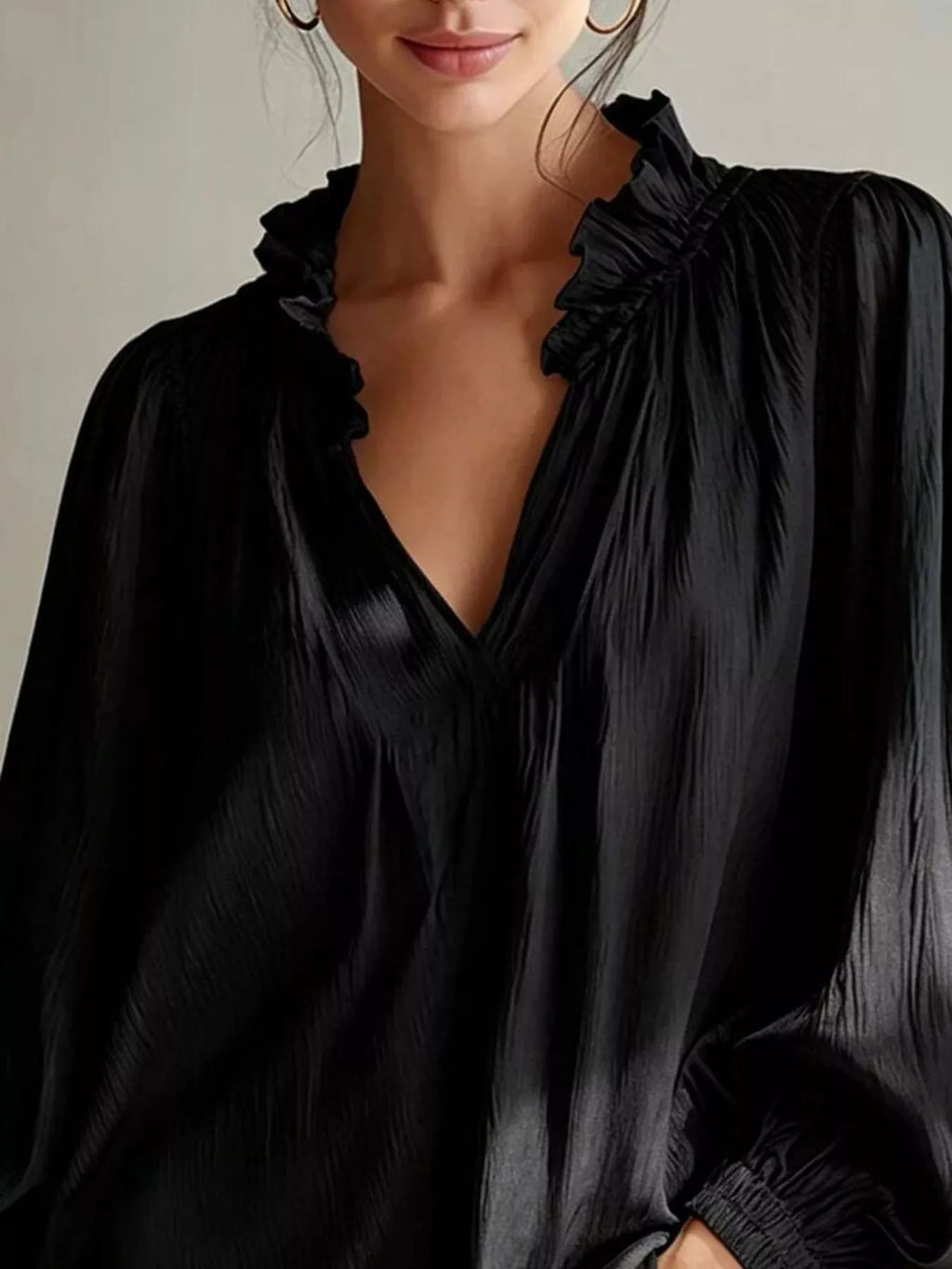 Ruffle Trim Long Sleeves Blouse