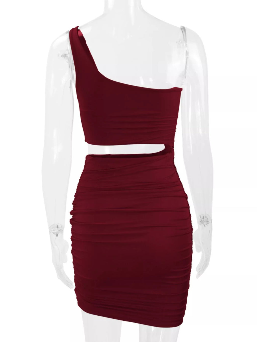 One-Shoulder Cutout Ruched Bodycon Mini Dress
