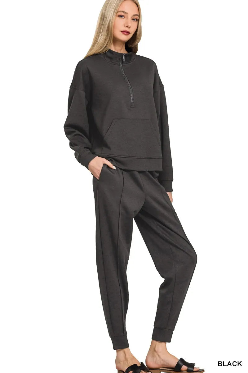 Zenana Scuba Half Zip Sweatshirt and Joggers Set