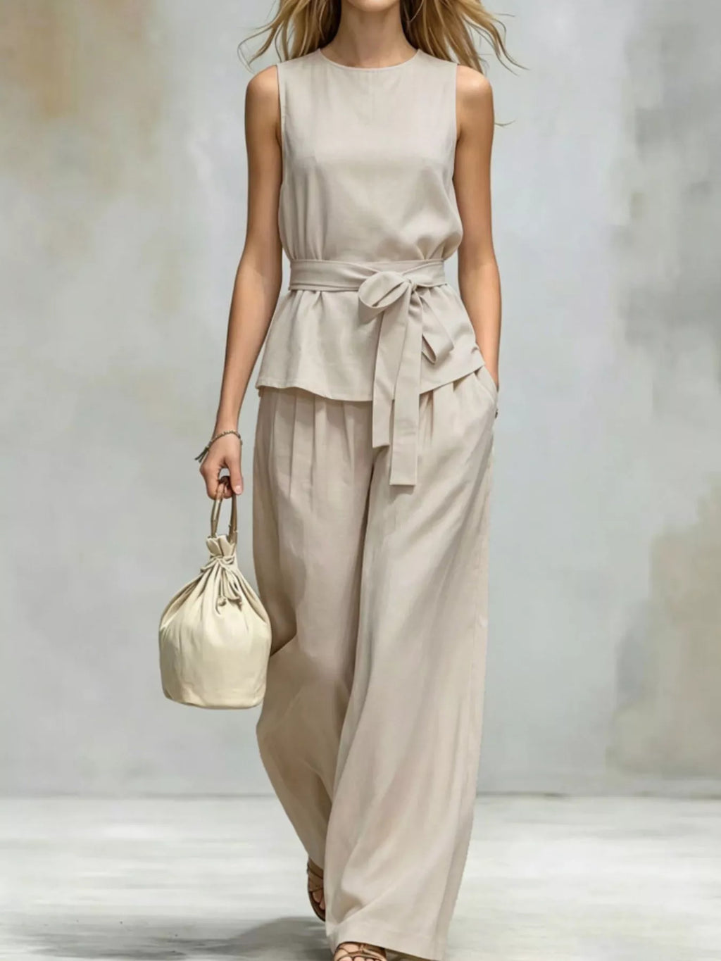 Sleeveless Top and Wide-Leg Pants Set