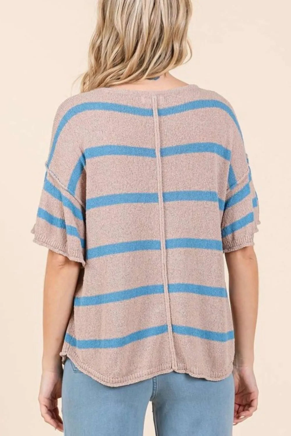 Mittoshop Striped Flounce Sleeve Knit Top