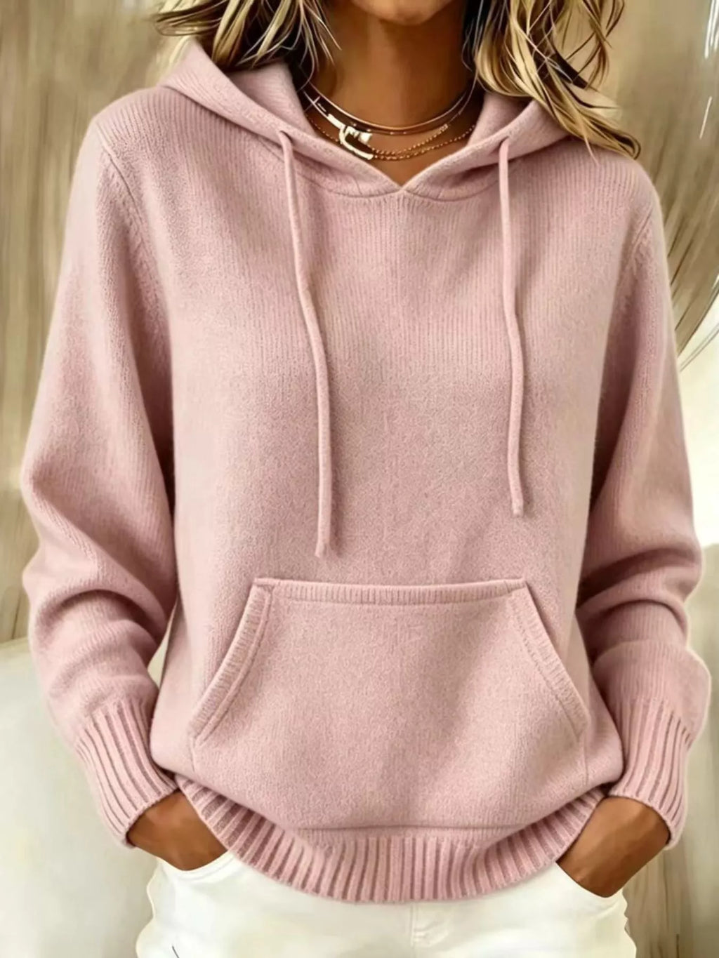 Full Size Drawstring Kangaroo Pocket Hooded Sweater Plus Size