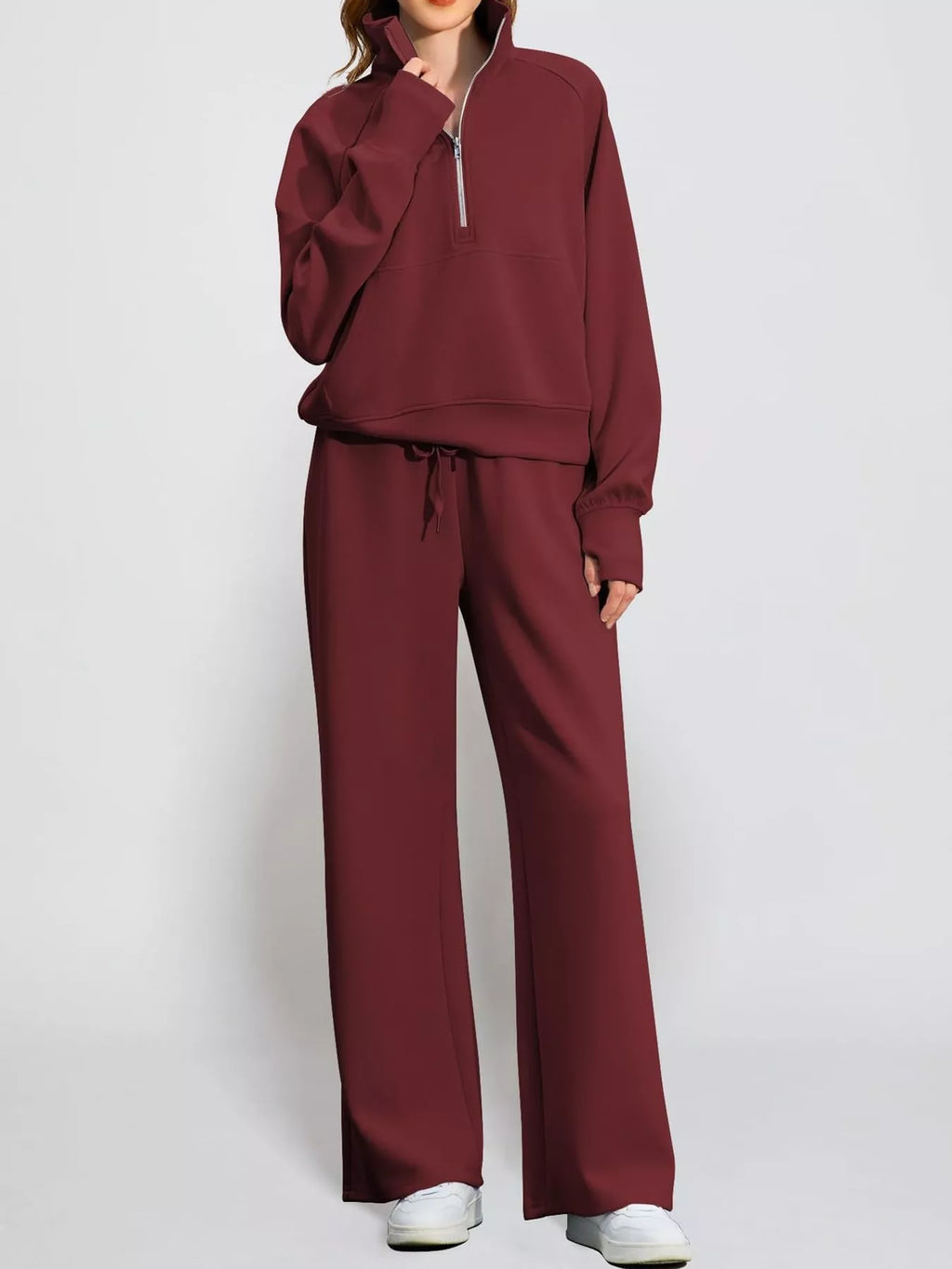 Half-Zip Sweatshirt and Wide-Leg Pants Set
