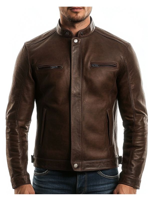 Men's Adam Brown Leather Biker Jacket