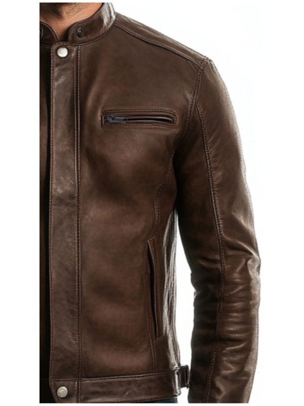Men's Adam Brown Leather Biker Jacket