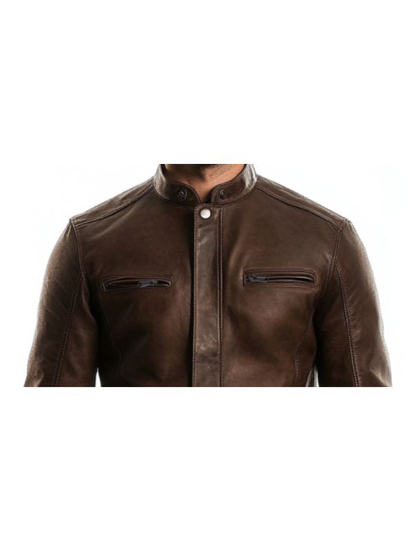Men's Adam Brown Leather Biker Jacket