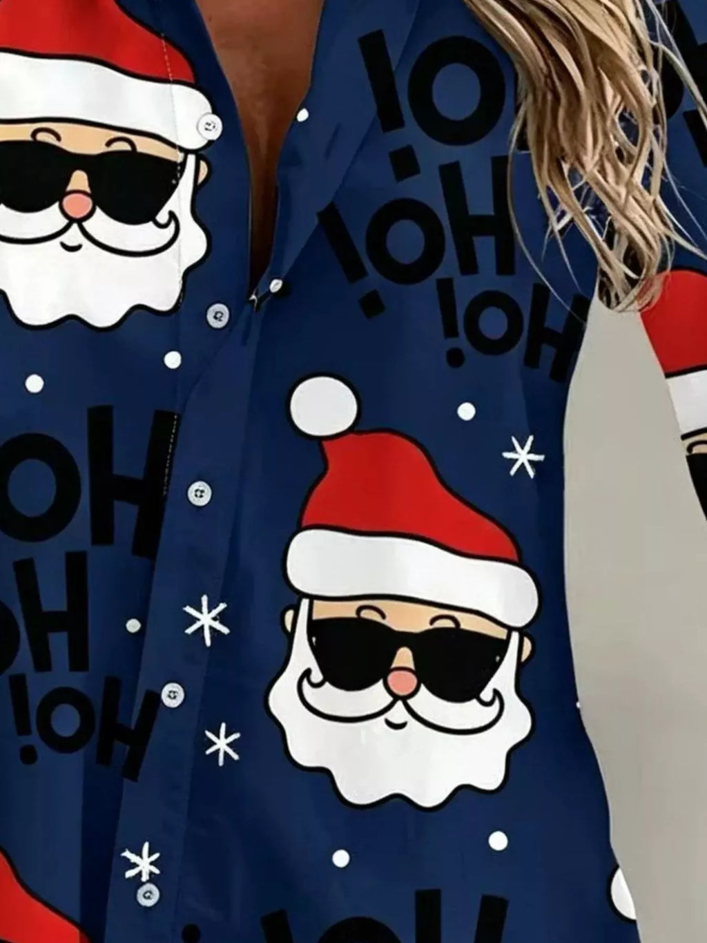 Full Size Christmas Santa Claus Print Button-Down Shirt Plus Size