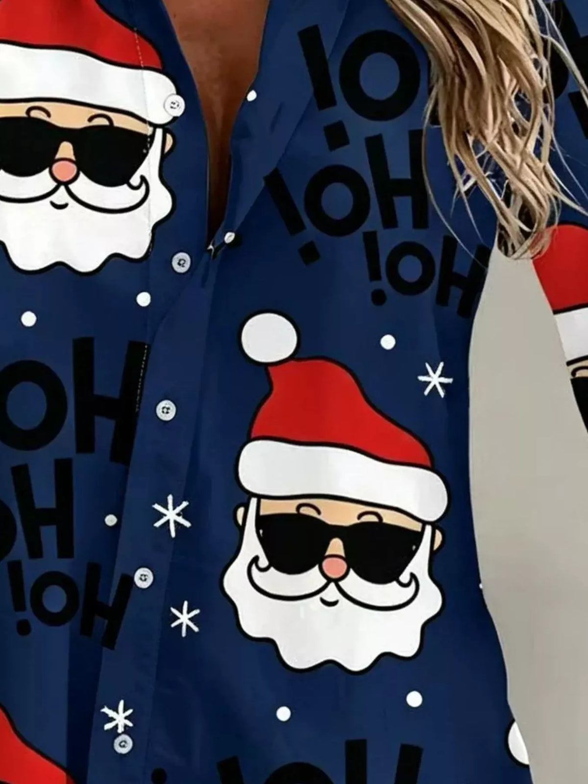 Full Size Christmas Santa Claus Print Button-Down Shirt Plus Size