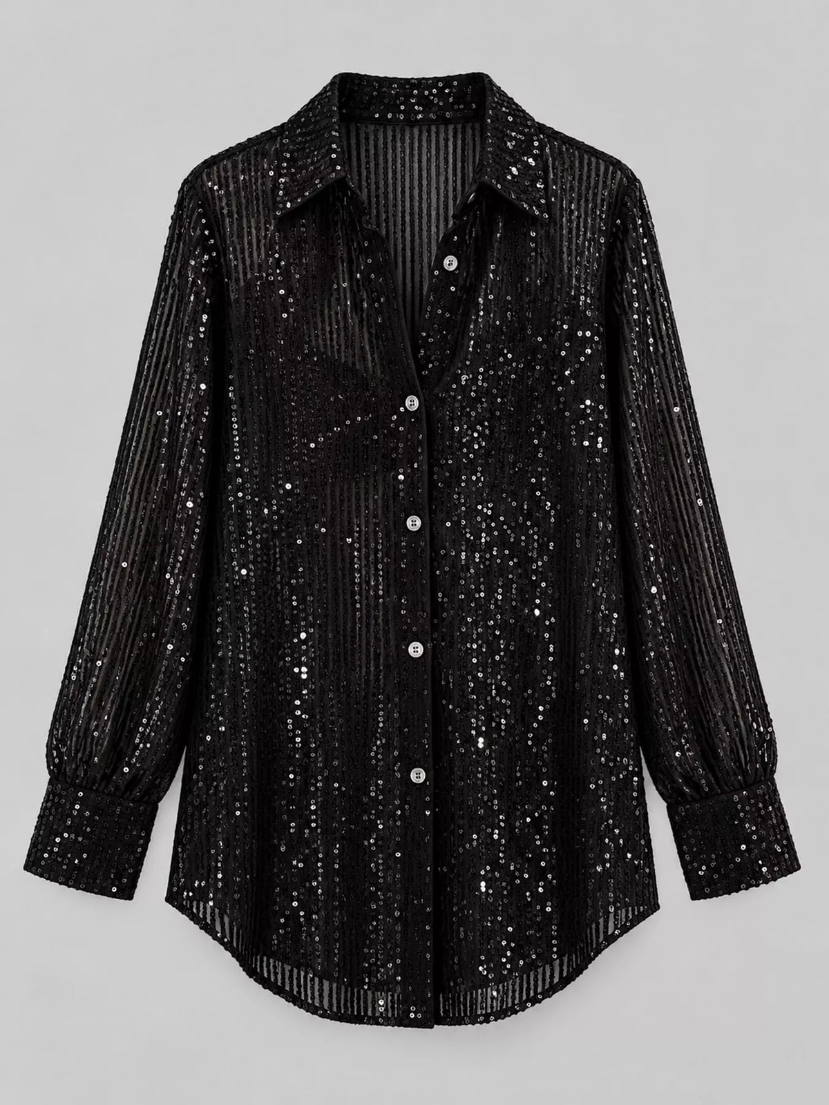 Full Size Sequin Button-Down Shirt Plus Size