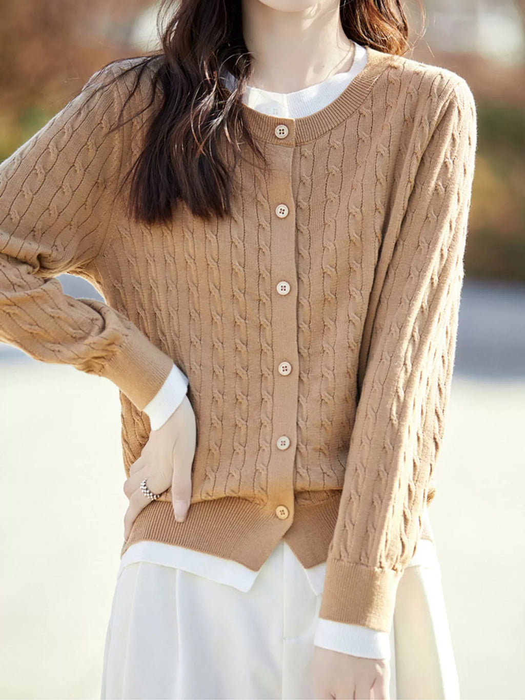 Cable-Knit Button-Down Cardigan
