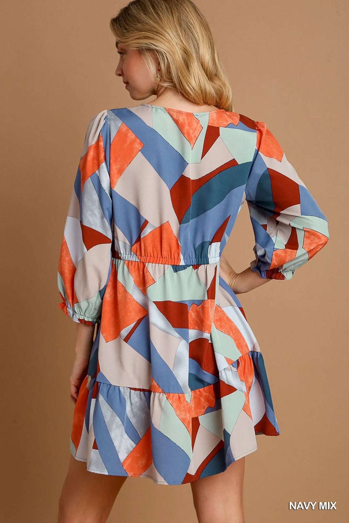 Umgee Abstract V-Neck Tiered Printed Dress
