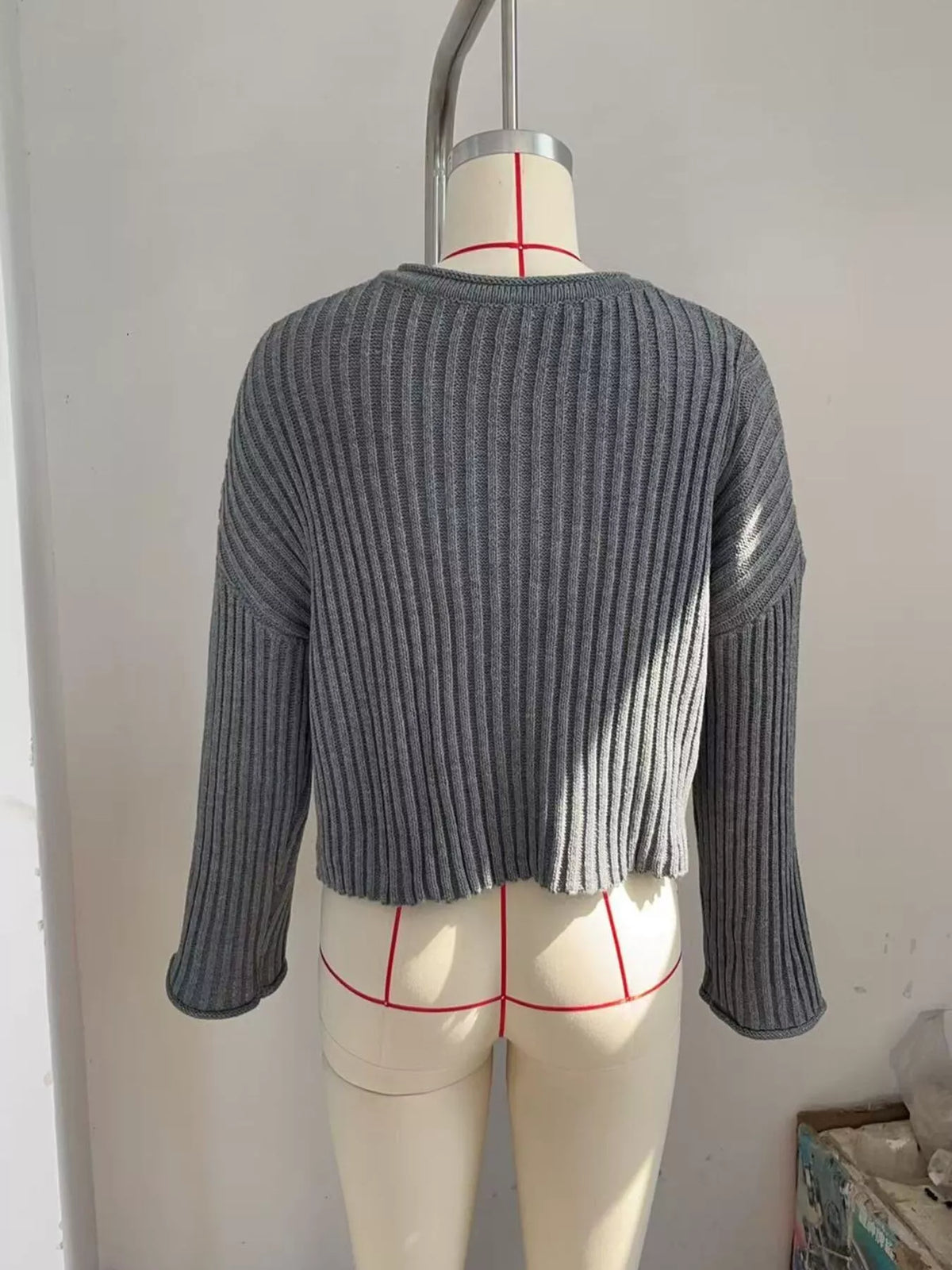 Ribbed Lace-Up Crop Sweater