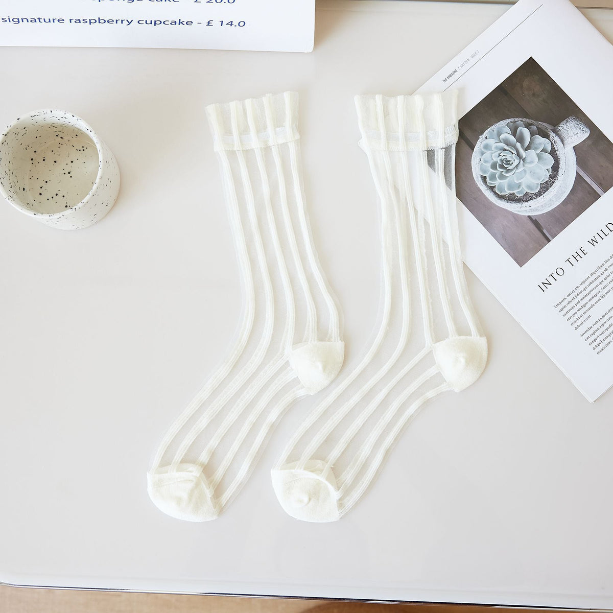 Thin Mid-calf Solid-color Lace-up Socks For Women