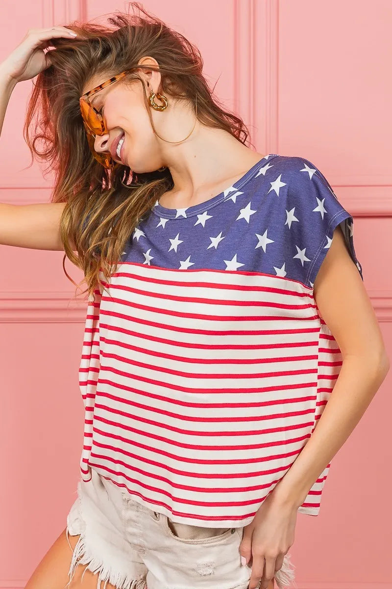 BiBi Star Rpinted with Stripe Combo Top