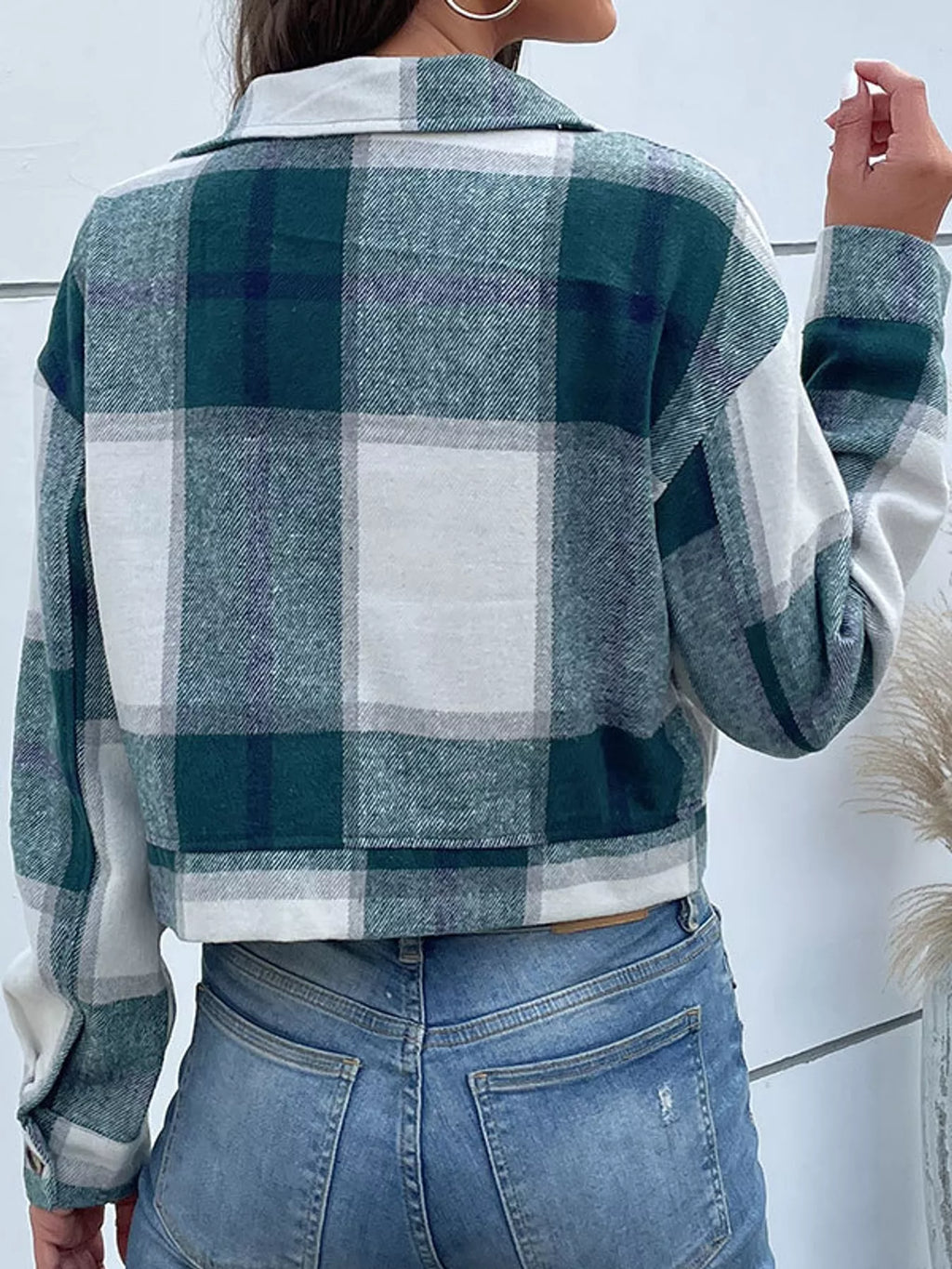 Plaid Button-Front Cropped Jacket