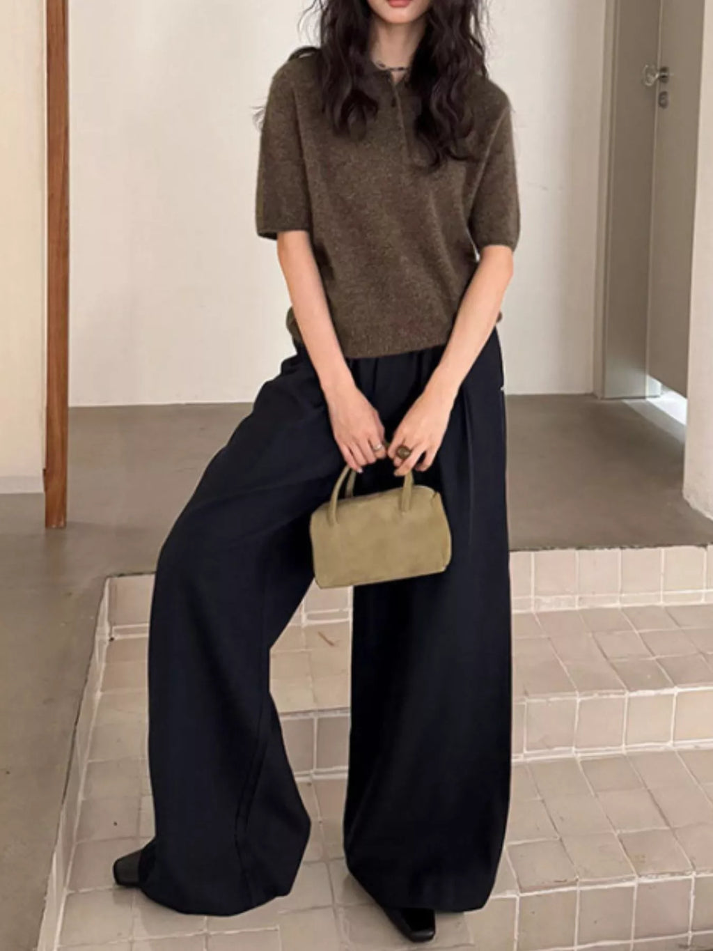 Wool Short-Sleeve knitted Polo Shirt