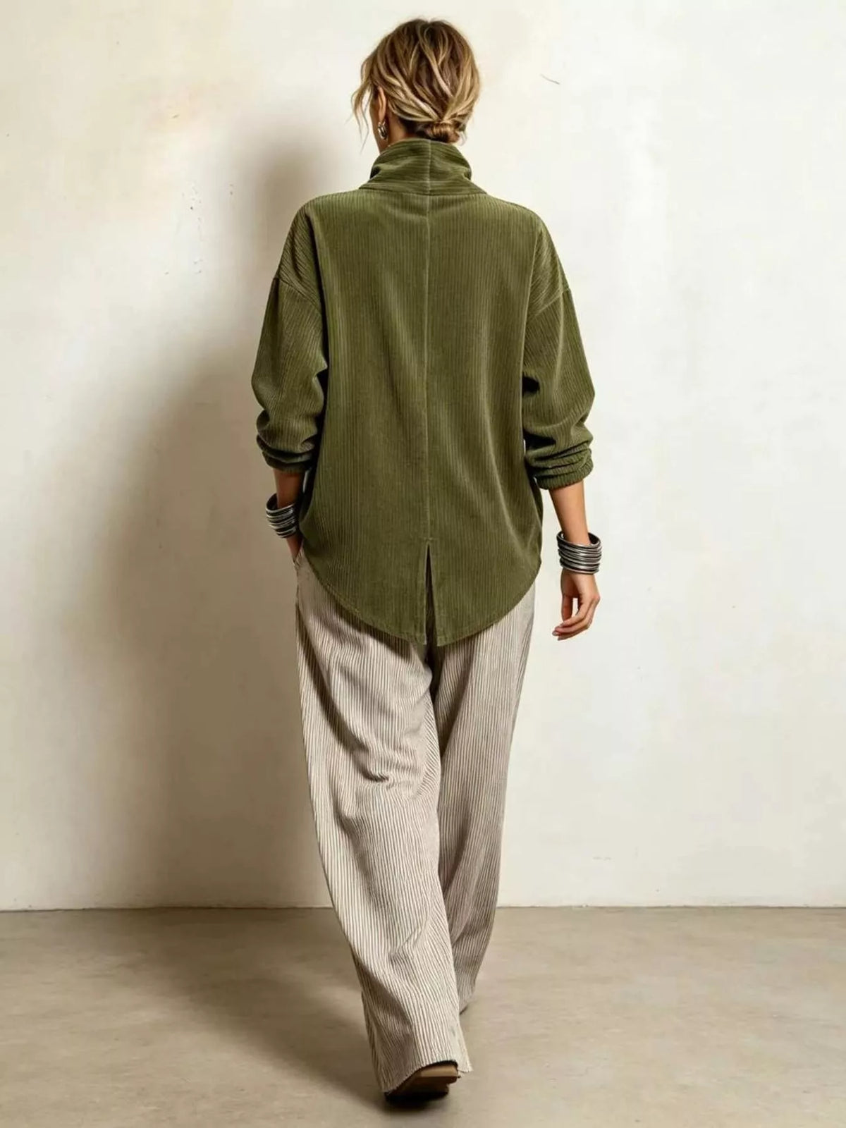 Asymmetric Button-Up Corduroy Jacket