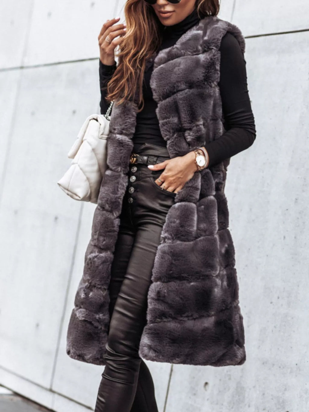 Faux Fur Longline Vest Coat