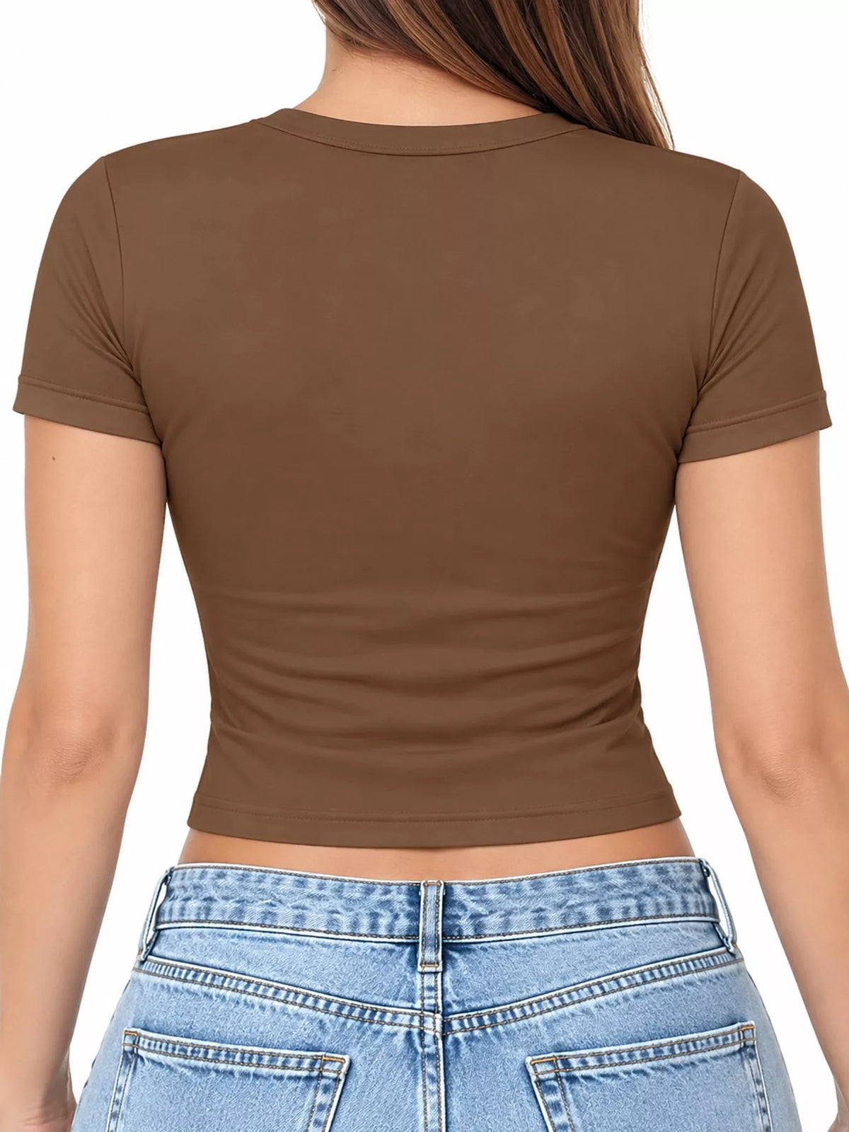Slim Fit Basic Crew Neck Short Sleeve Crop T-Shirt