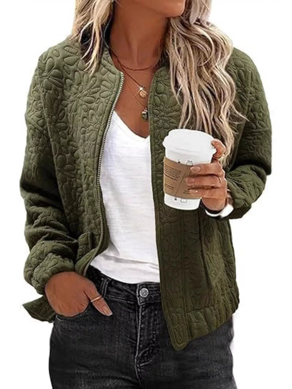 Floral Quilted Zip Up Jacket