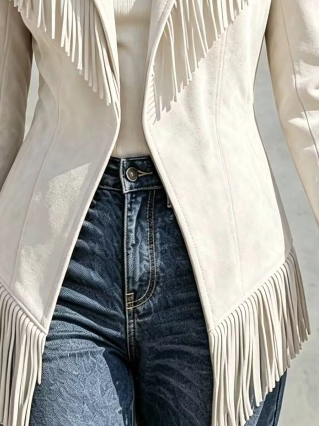 Western-Inspired Fringed Open Front Jacket
