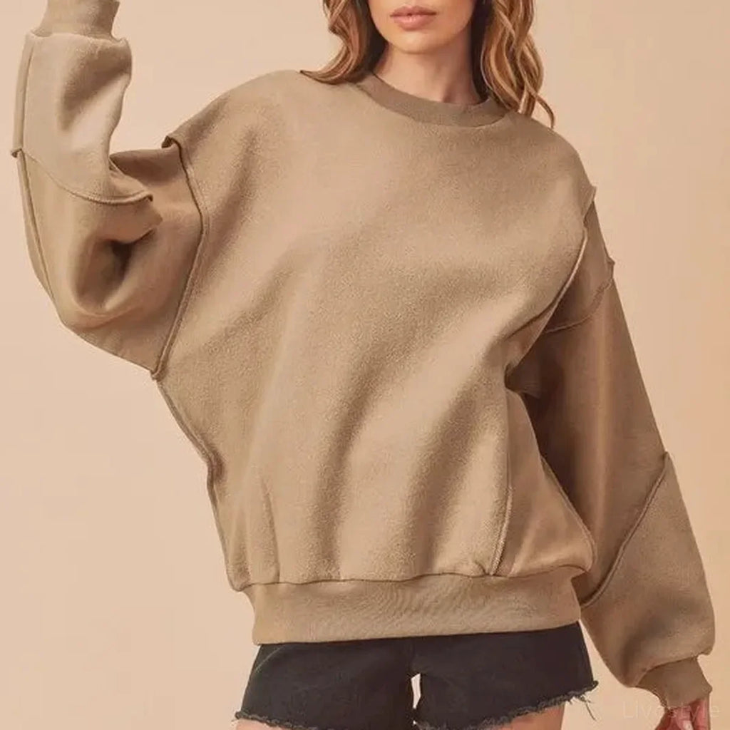 Exposed Seam Drop Shoulder Sweatshirt with Raw Hem
