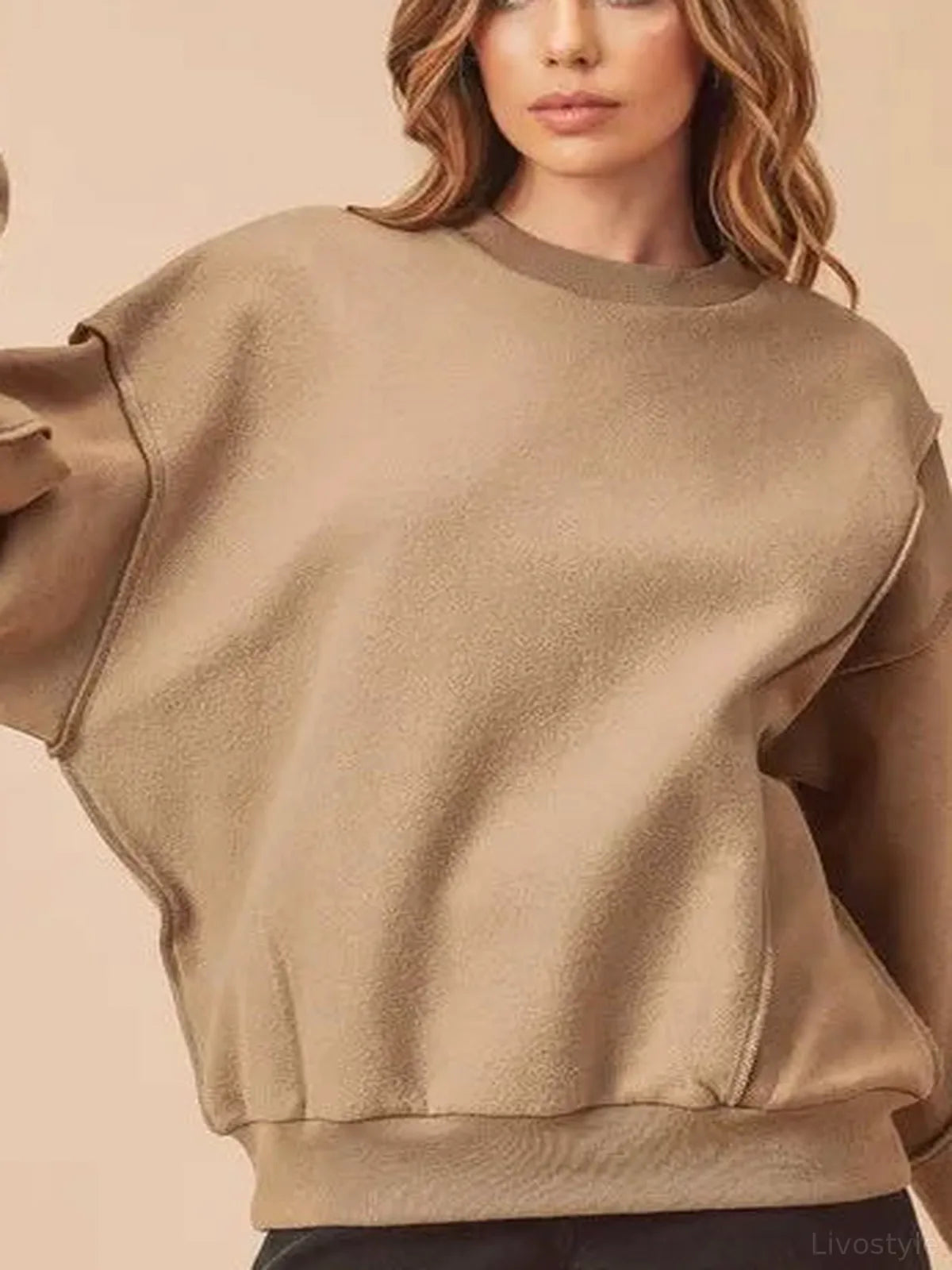 Exposed Seam Drop Shoulder Sweatshirt with Raw Hem