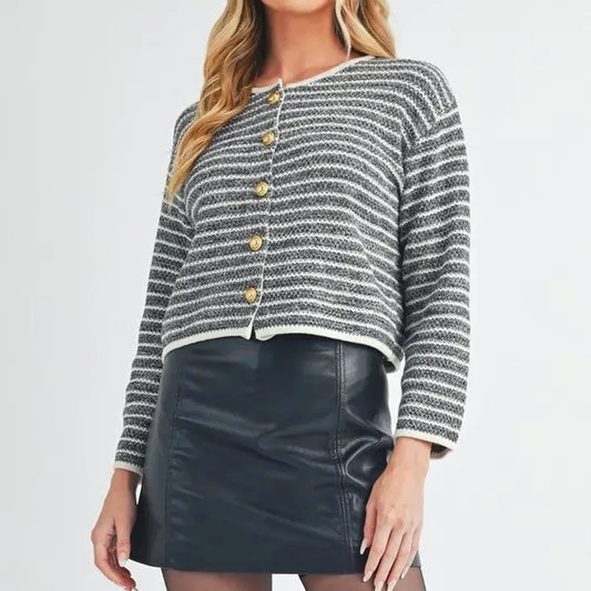 Striped Button-Down Cardigan