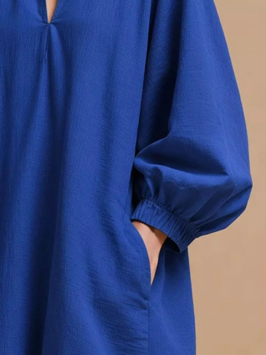 Casual Loose-Fit Balloon Sleeve Mini Dress with Pockets