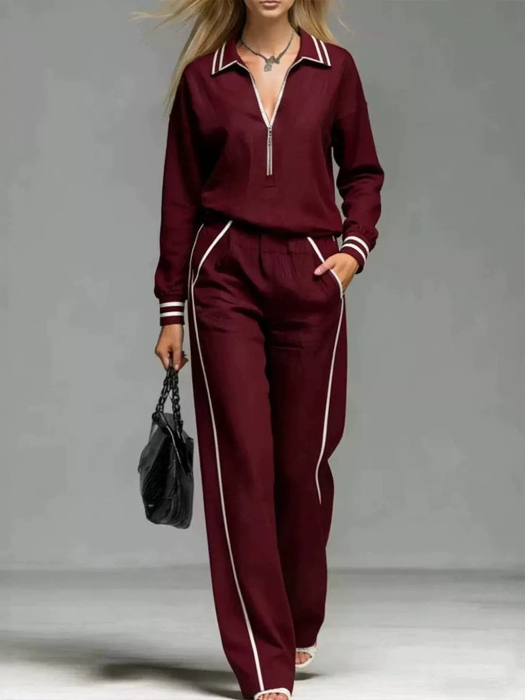 Striped Half Zip Top and Pants Set