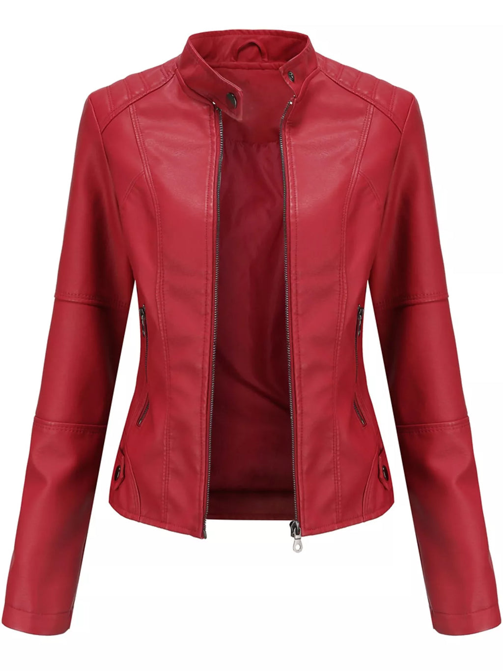 Full Size Slim Fit Faux Leather Moto Jacket Plus Size