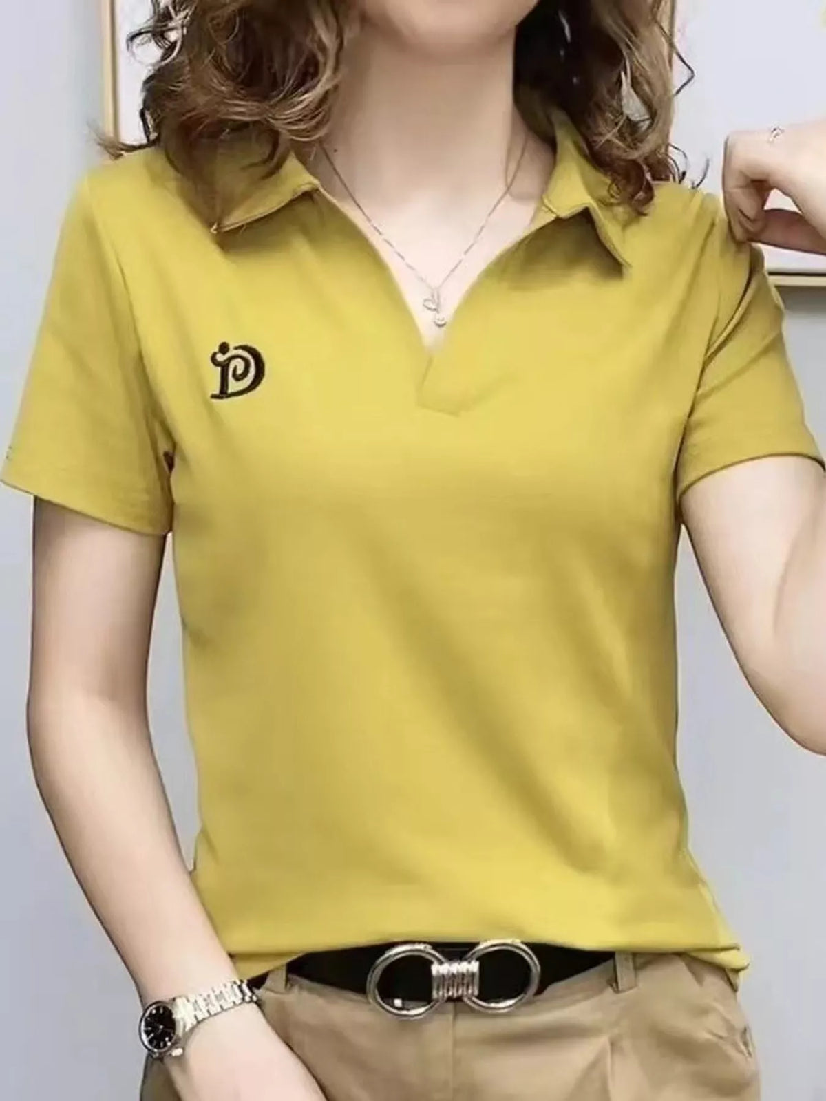 Plus Size Collared Neck Short-Sleeve Polo