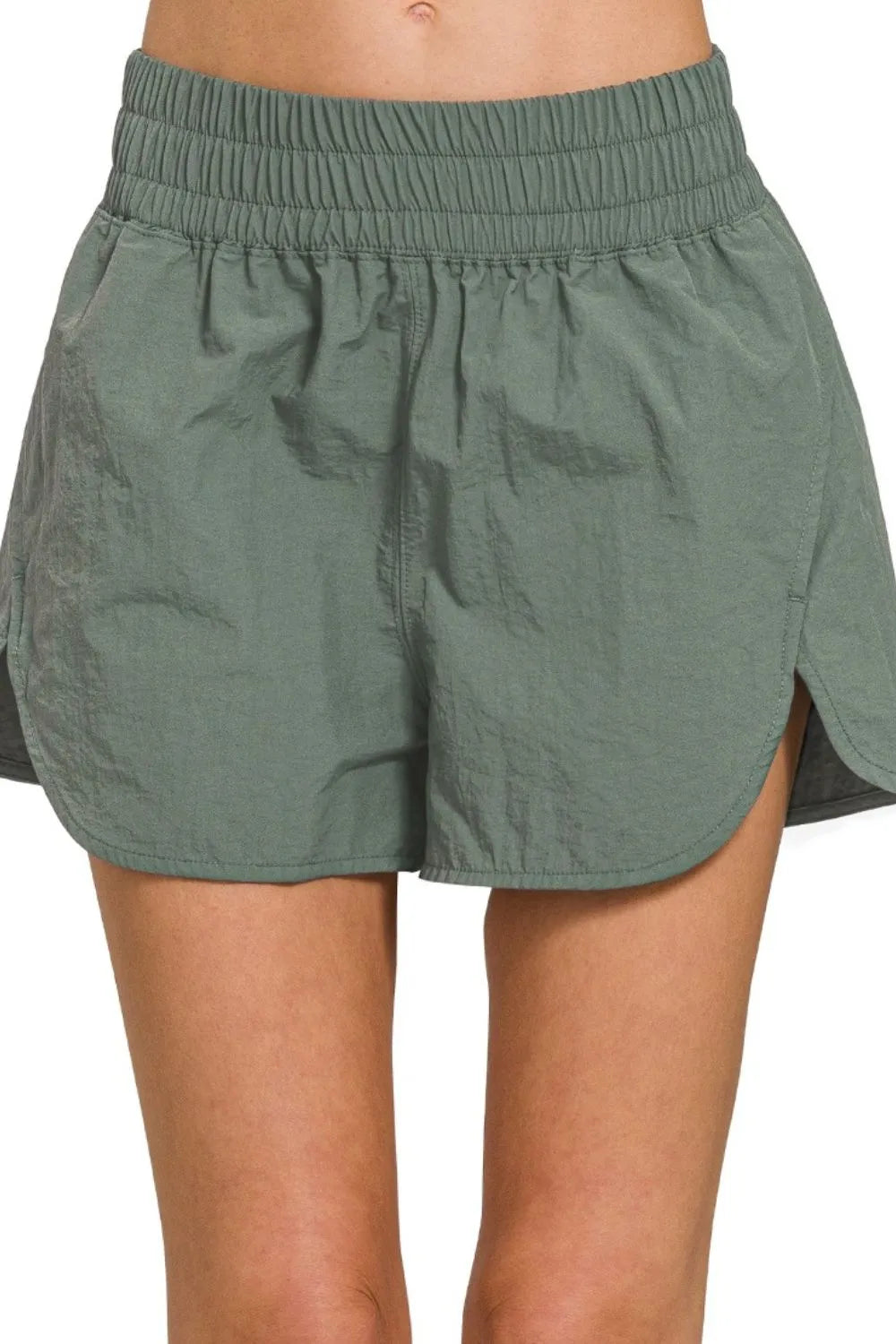 Nylon Windbreaker Running Shorts with Smocked Waist