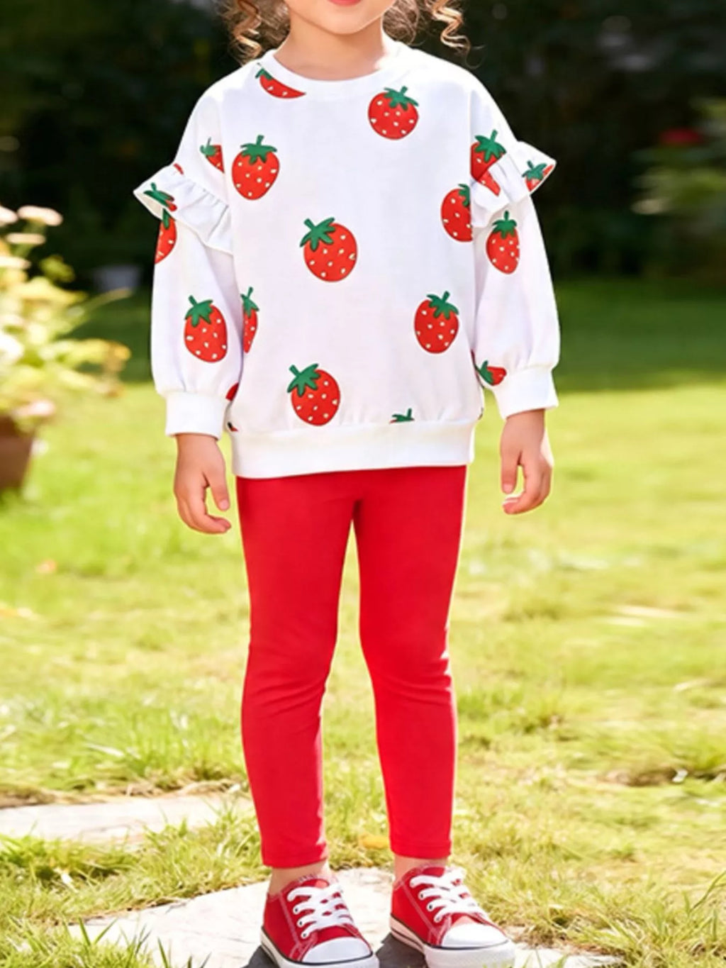 Children's Strawberry Long Sleeve Sweatshirt and Leggings Set