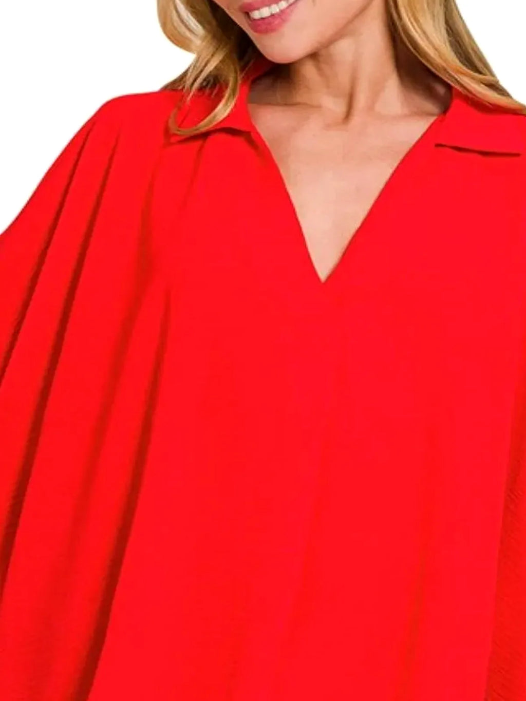 Airflow Collar Tee with Smocked Sleeve Bands