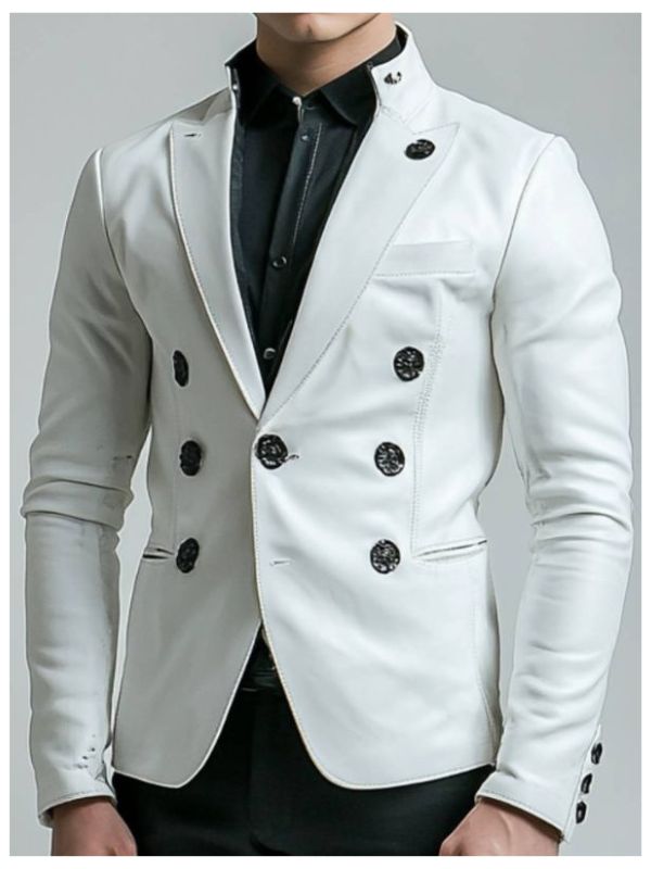 Albie White Leather Blazer for Men