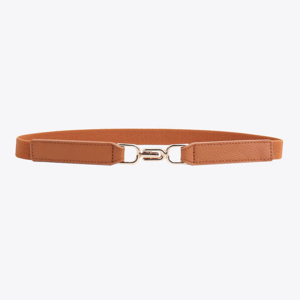 Leather Trim Elastic Waist Belt with Alloy Buckle