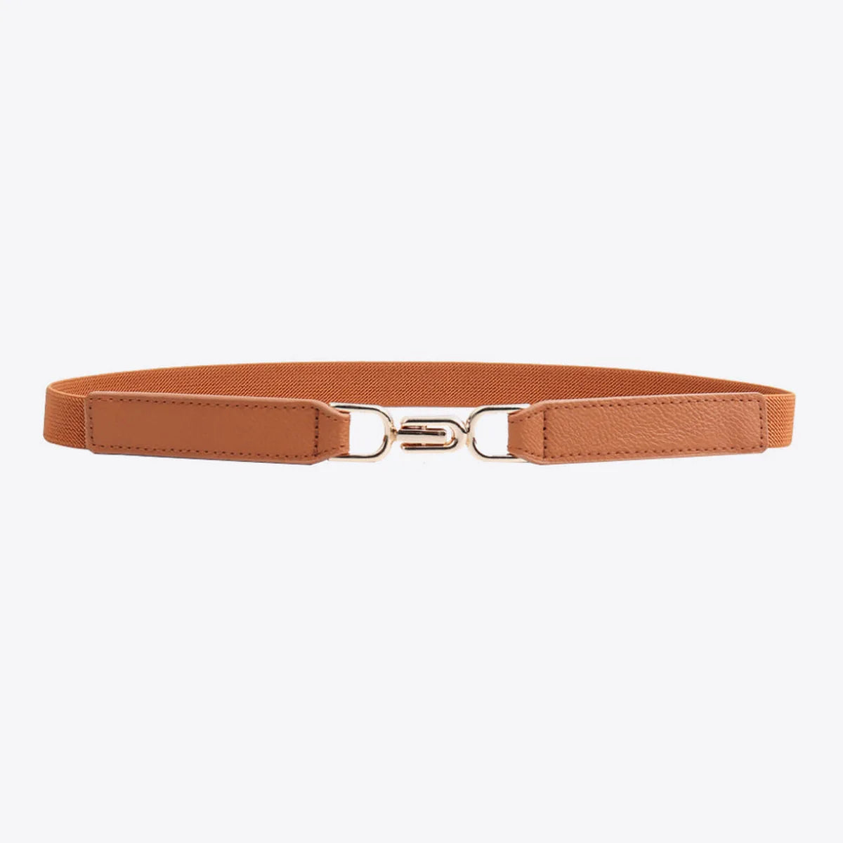 Leather Trim Elastic Waist Belt with Alloy Buckle