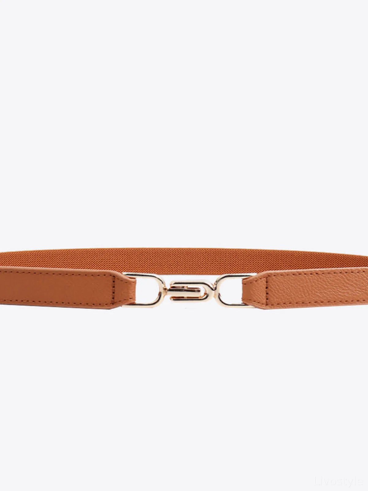 Leather Trim Elastic Waist Belt with Alloy Buckle