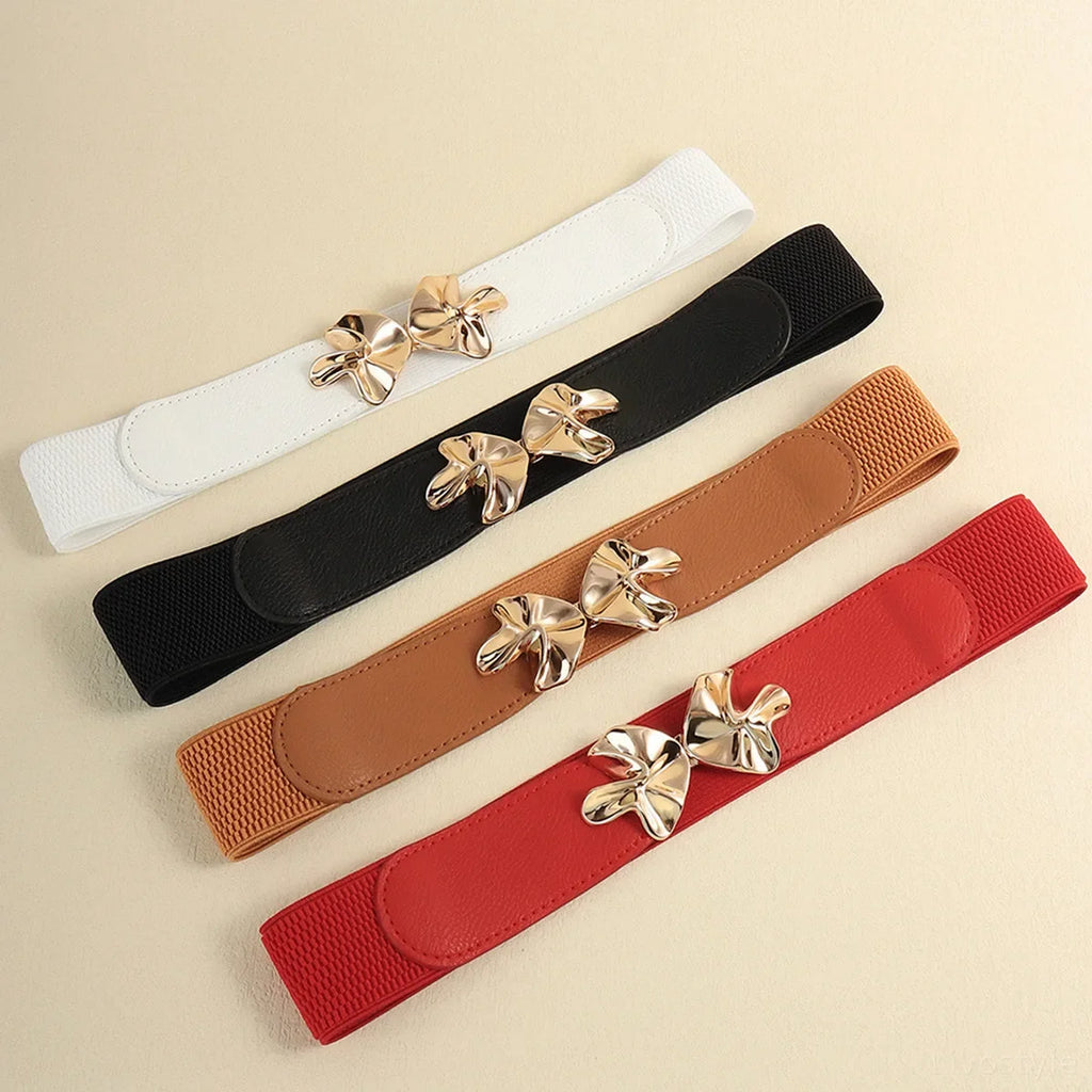 Bow Accent Elastic Belt with Alloy Buckle