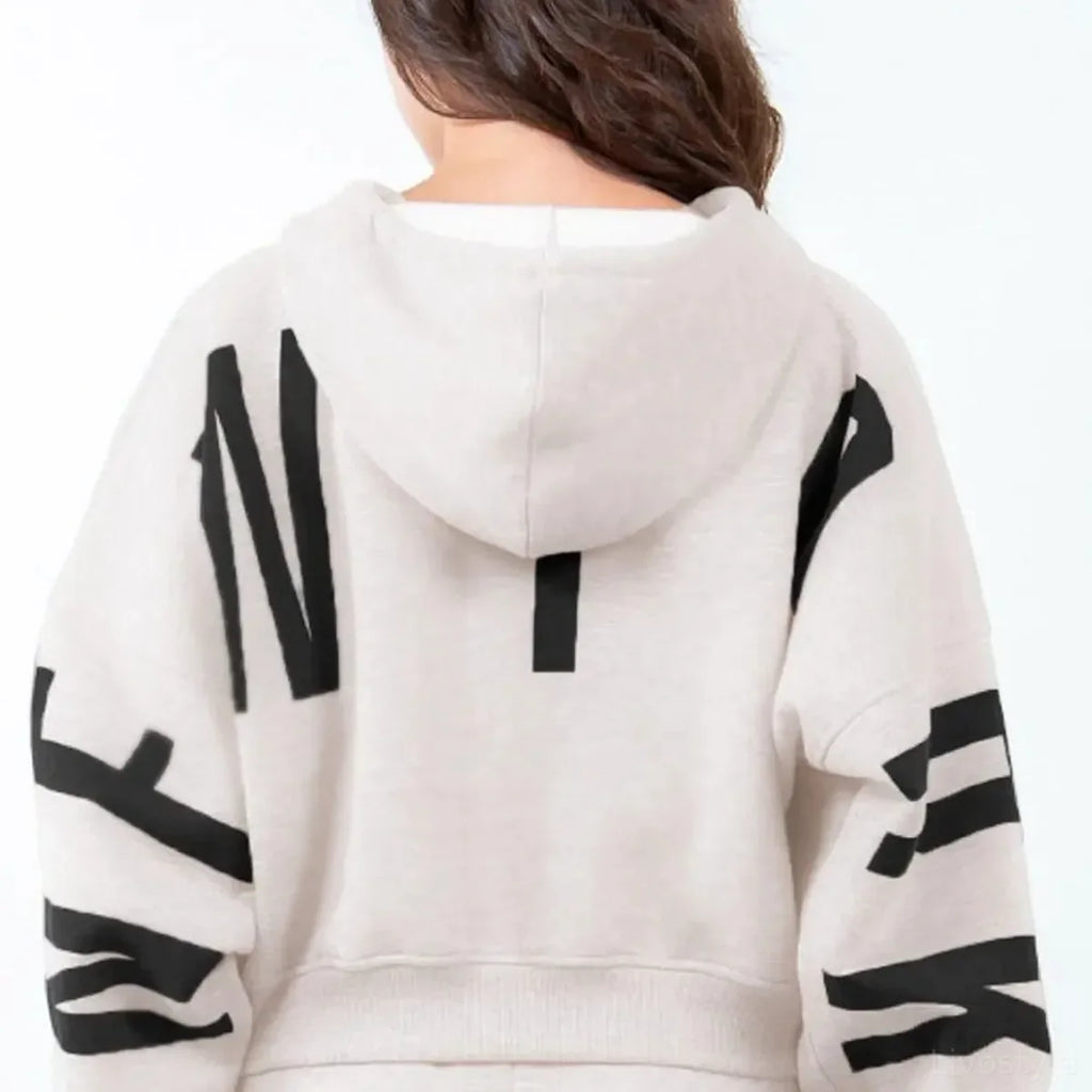Cropped Letter Graphic Hoodie with Drawstring