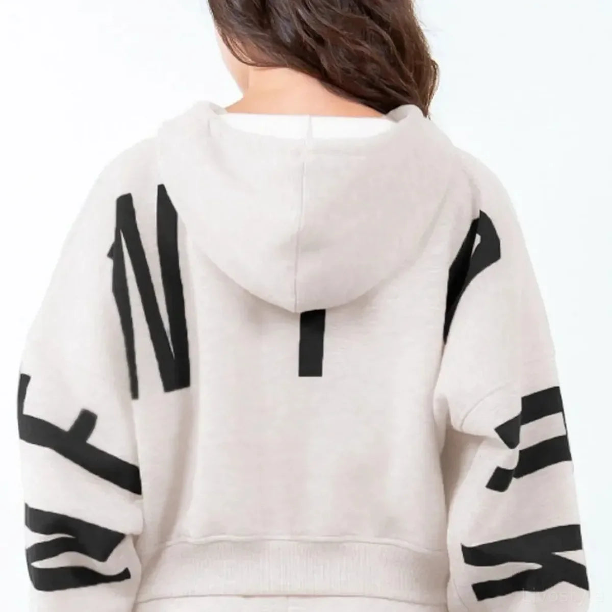 Cropped Letter Graphic Hoodie with Drawstring