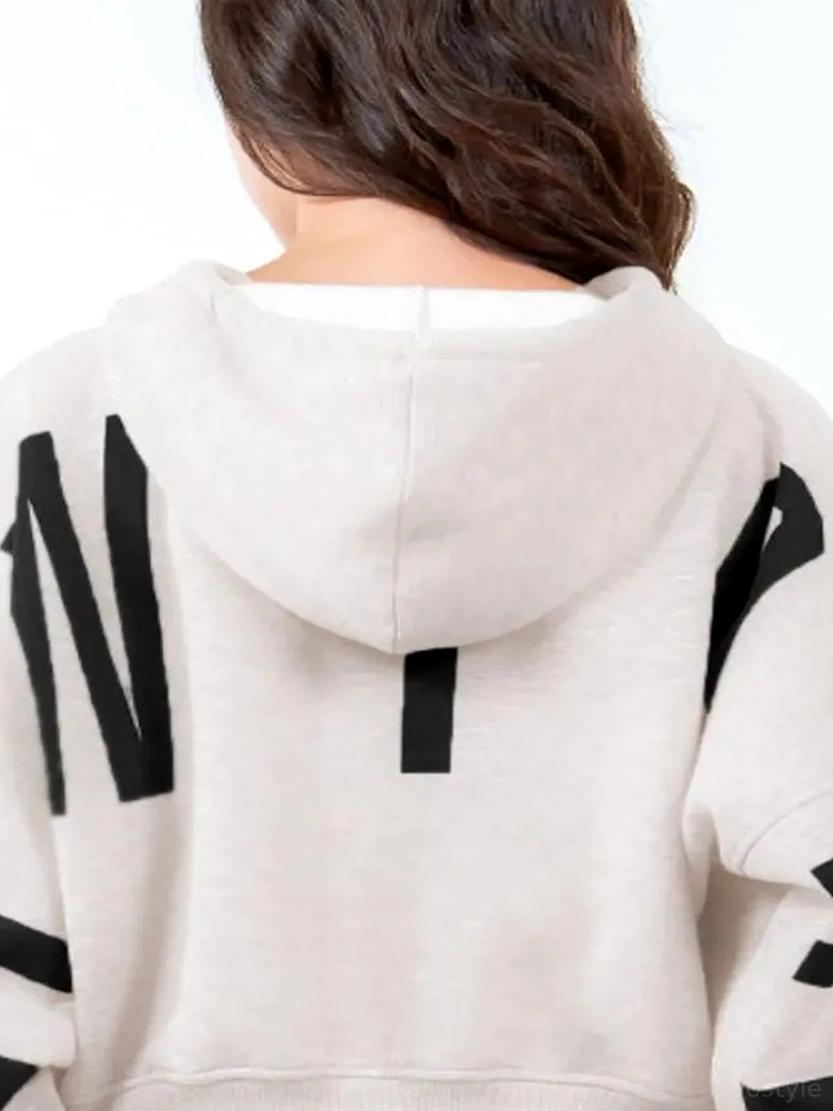 Cropped Letter Graphic Hoodie with Drawstring