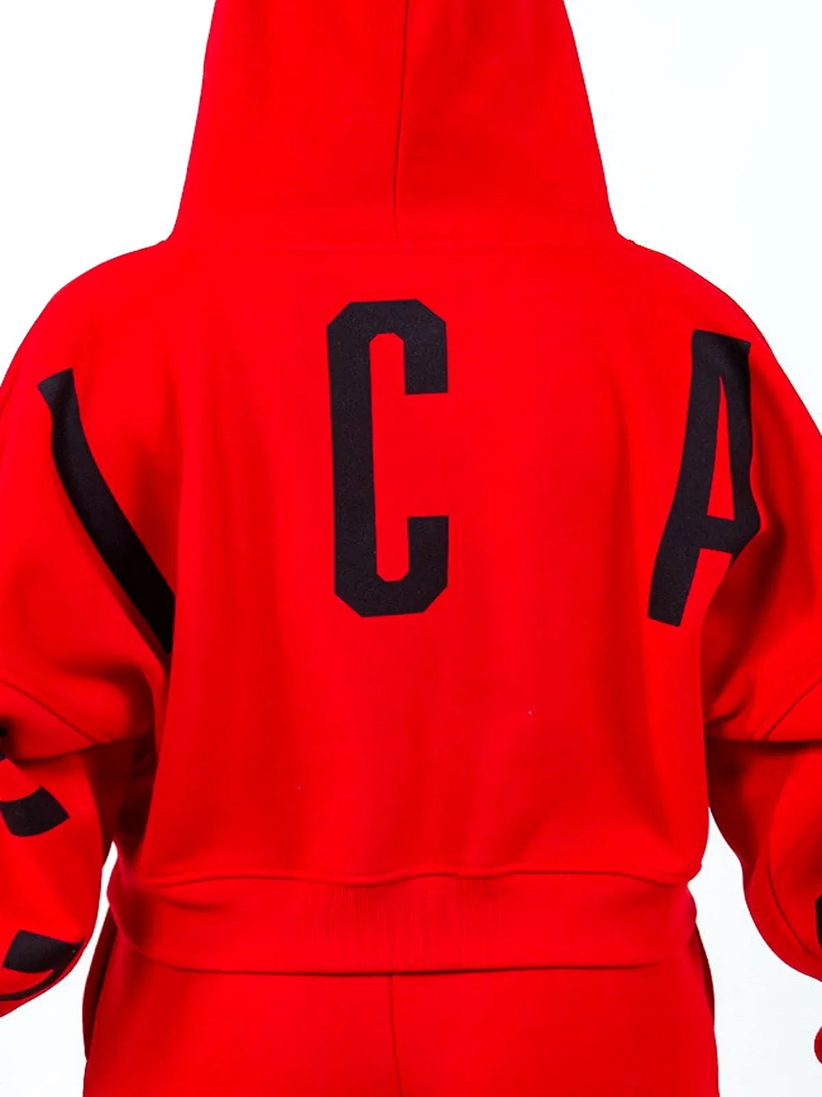 Graphic Cropped Hoodie with Drawstring – Red