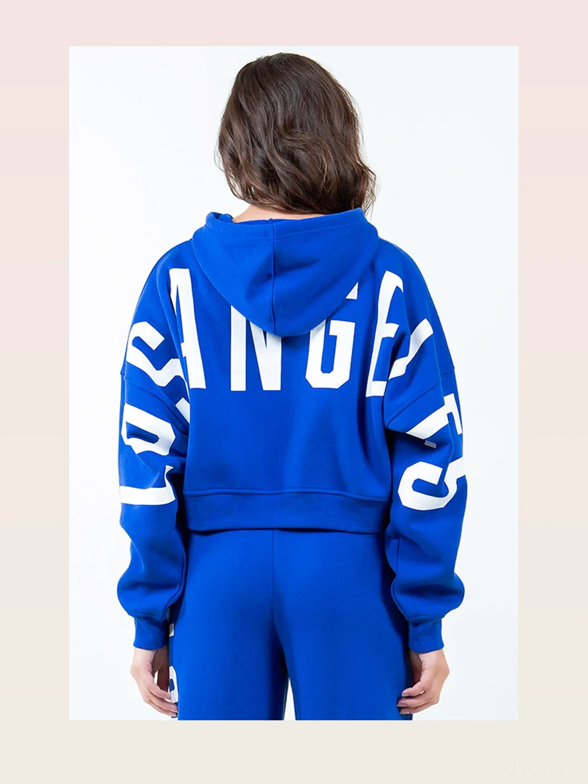 Cropped Hoodie with Graphic Letter and Drawstring Hood