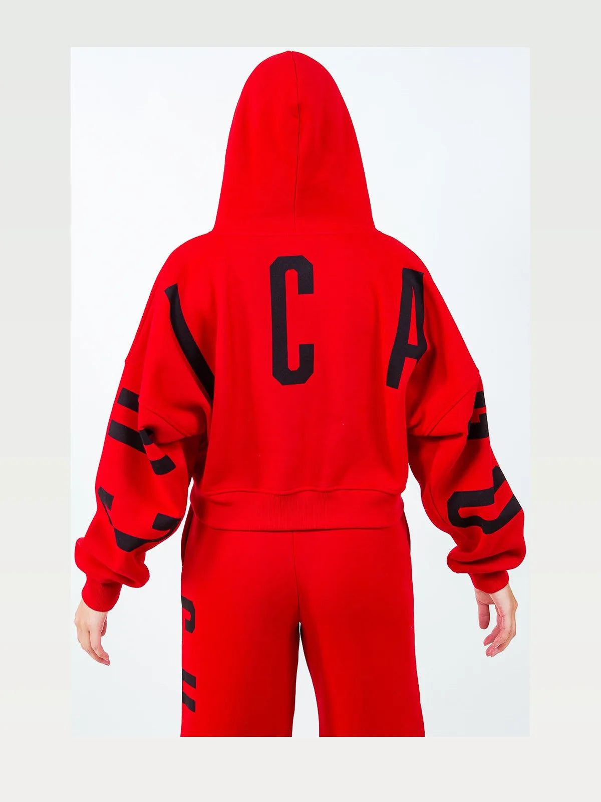 Graphic Cropped Hoodie with Drawstring – Red