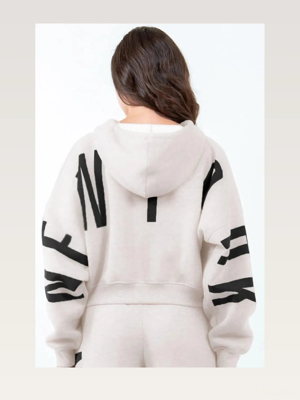 Cropped Letter Graphic Hoodie with Drawstring
