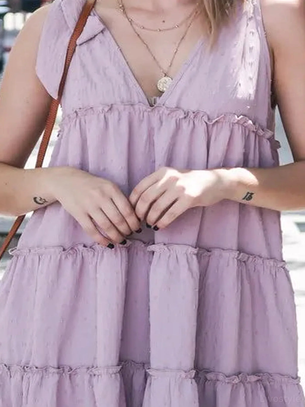 Tiered Flounce Ruffle Mini Dress with Polka Dot Texture