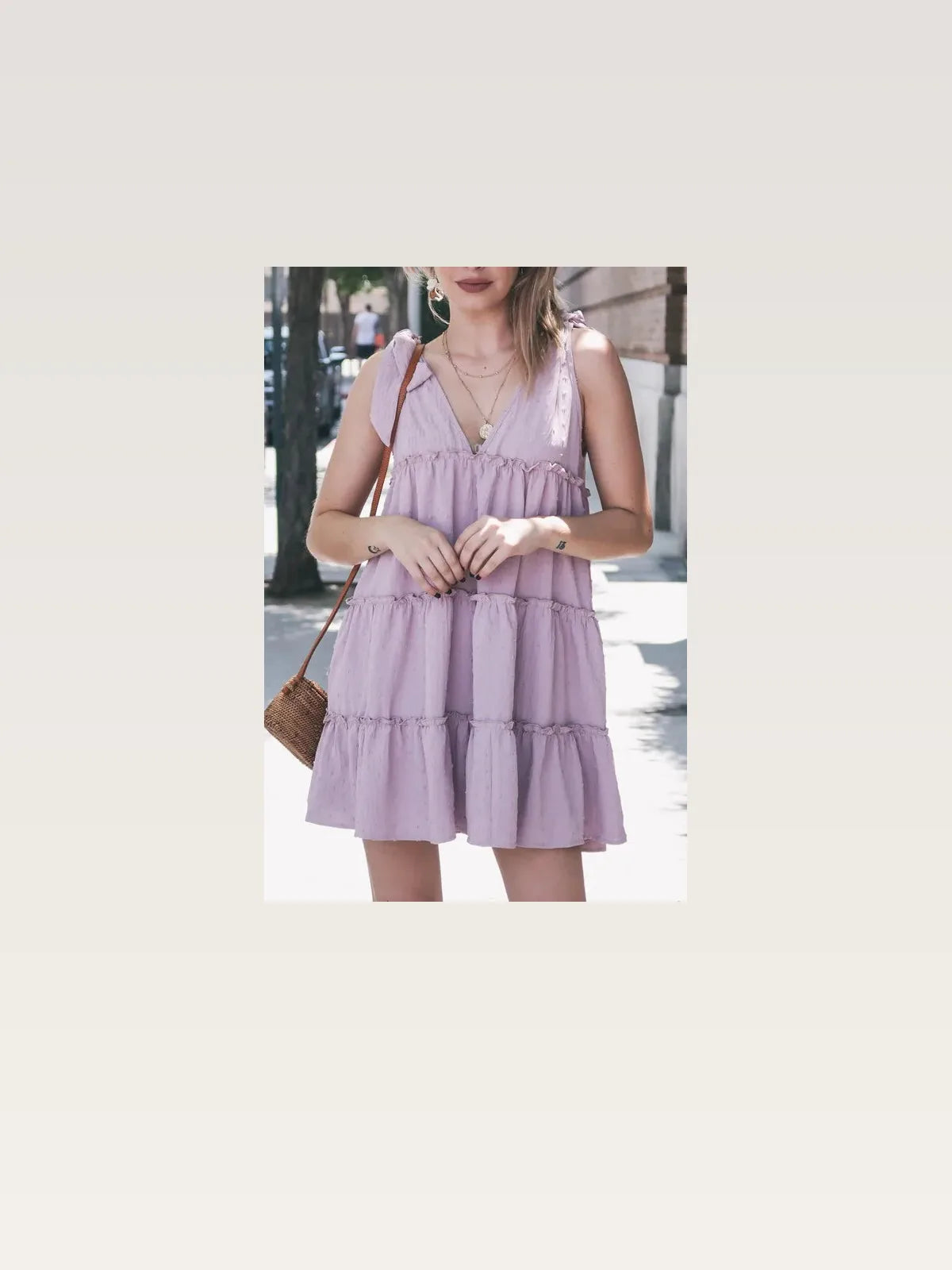 Tiered Flounce Ruffle Mini Dress with Polka Dot Texture